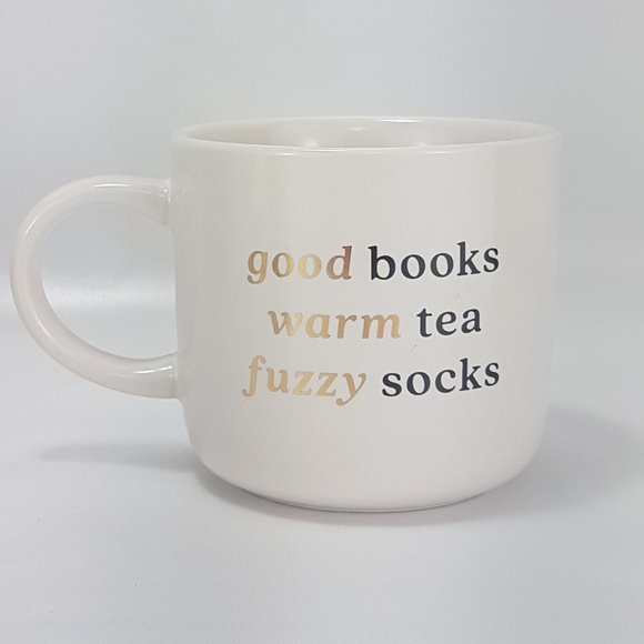 Vintage INDIGO Statement Mug Teacup Good Books Warm Tea Fuzzy Socks Quote White - Picture 4 of 9